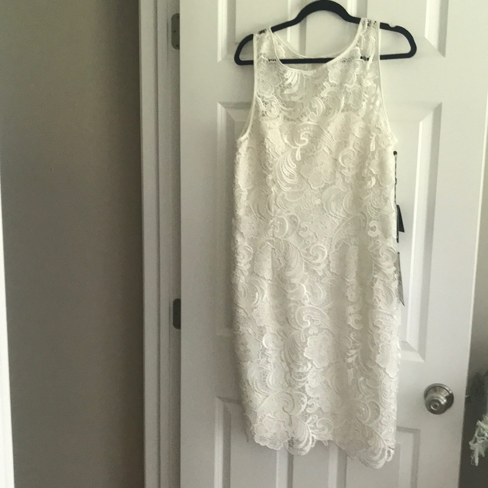 Adrianna Papell ivory lace overlay sheath dress